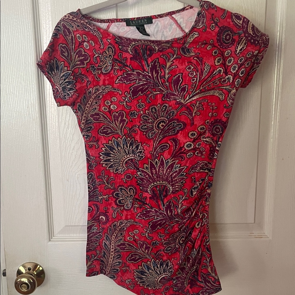 Ralph Lauren vintage floral Red floral paisley top, unique gorgeous